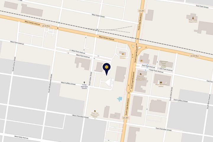 Map showing The Radiant Room at 119 W Park Ave Suite D, Pharr, TX 78577